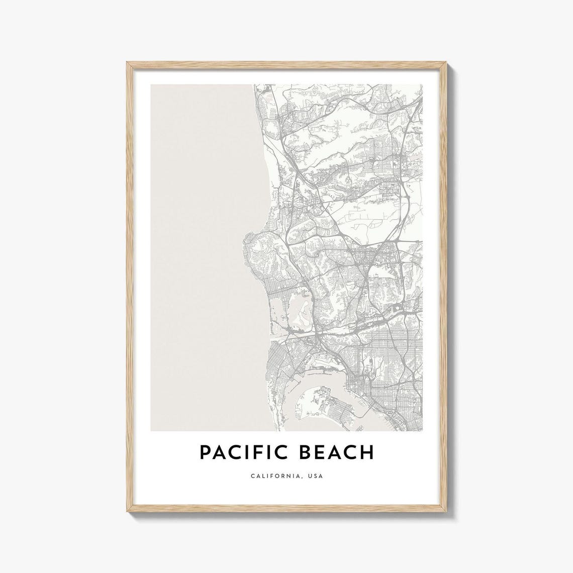 Pacific Beach California Minimalist City Map Art Poster for Home