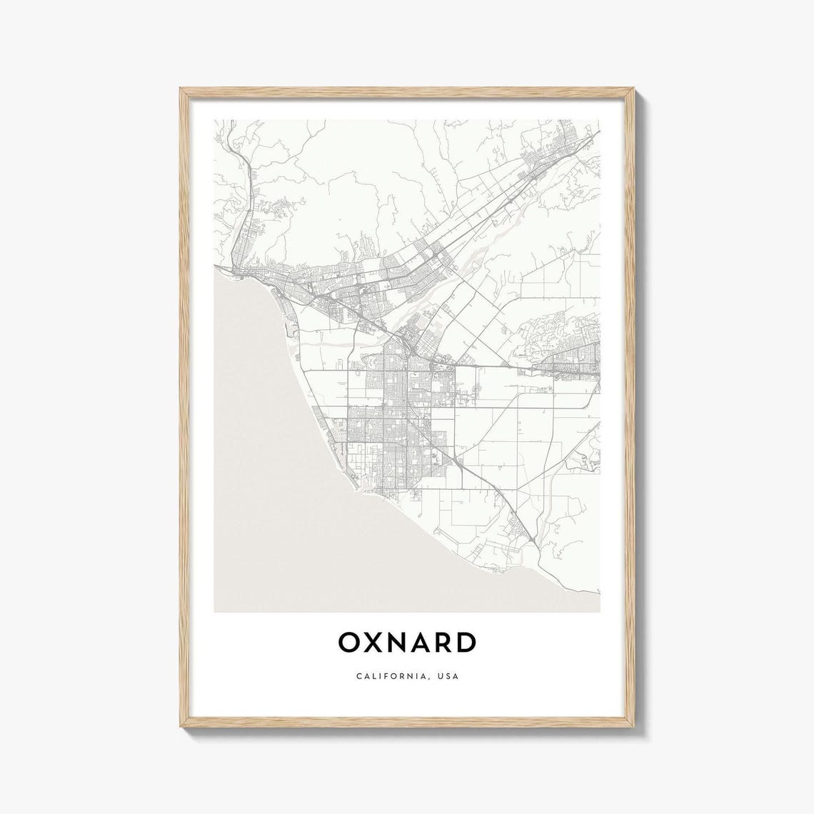 Oxnard California City Map Poster Minimalist Coastal Street Plan Art