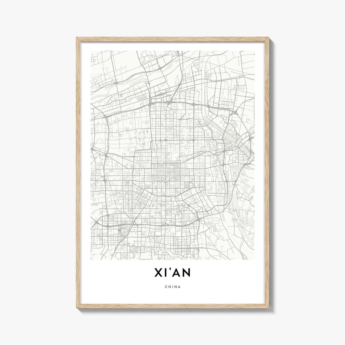 Xi'an China Minimalist Black And White Ancient City Map Art Poster
