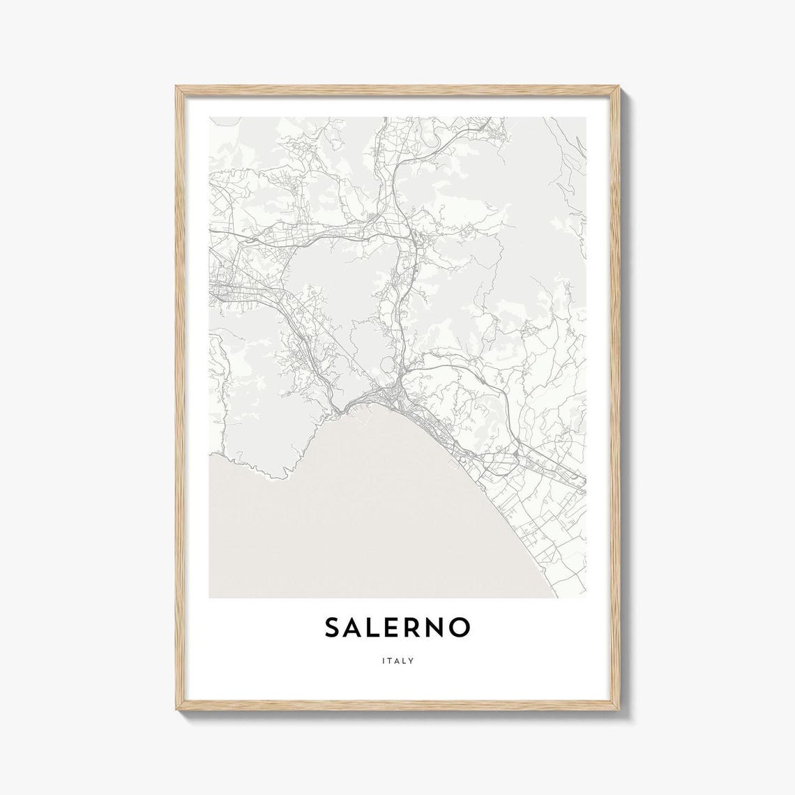 Salerno Italy Minimalist Black and White City Map Art Poster