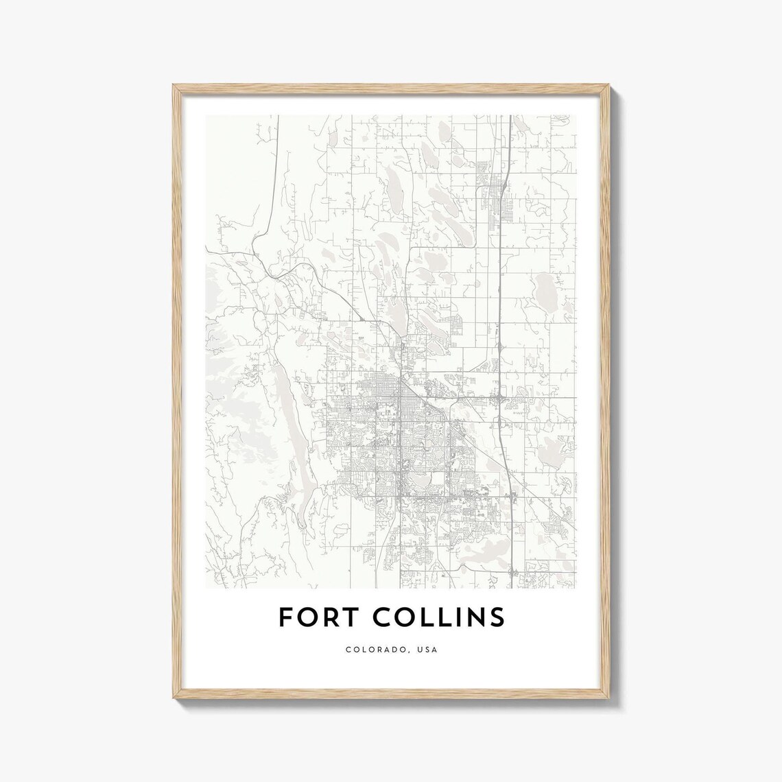 Fort Collins Colorado Minimalist City Street Map Travel Gift Poster