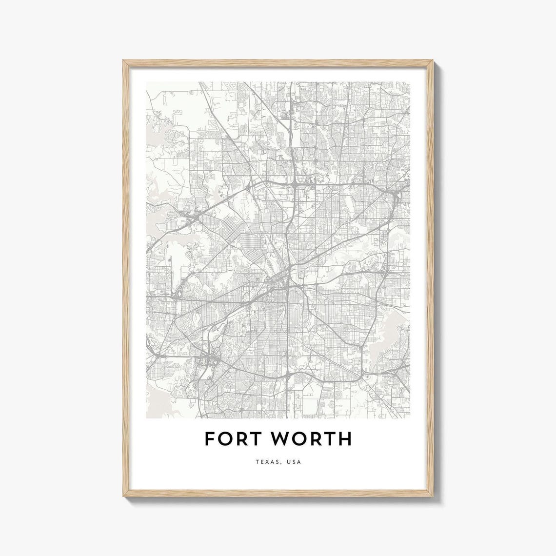 Fort Worth Texas Minimalist City Map Detailed Street Lines Art Poster