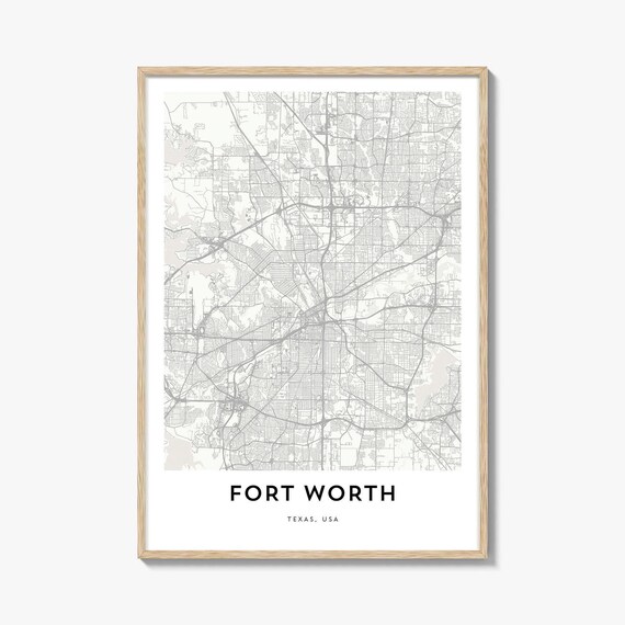 Fort Worth Texas Minimalist City Map Detailed Street Lines Art Poster