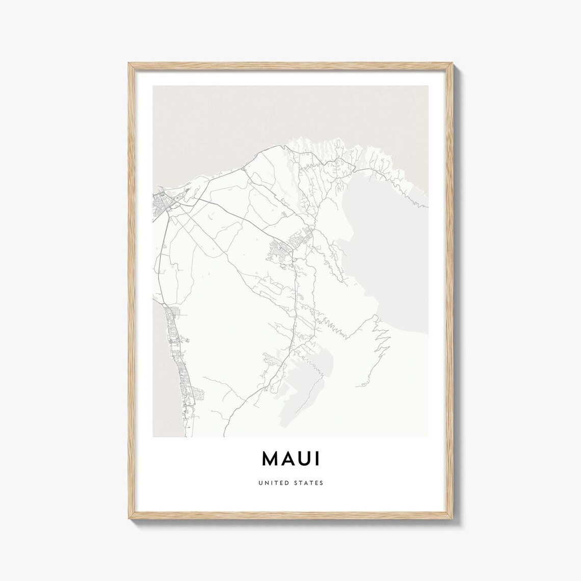 Maui United States Minimalist Island Street Map Travel Wall Poster