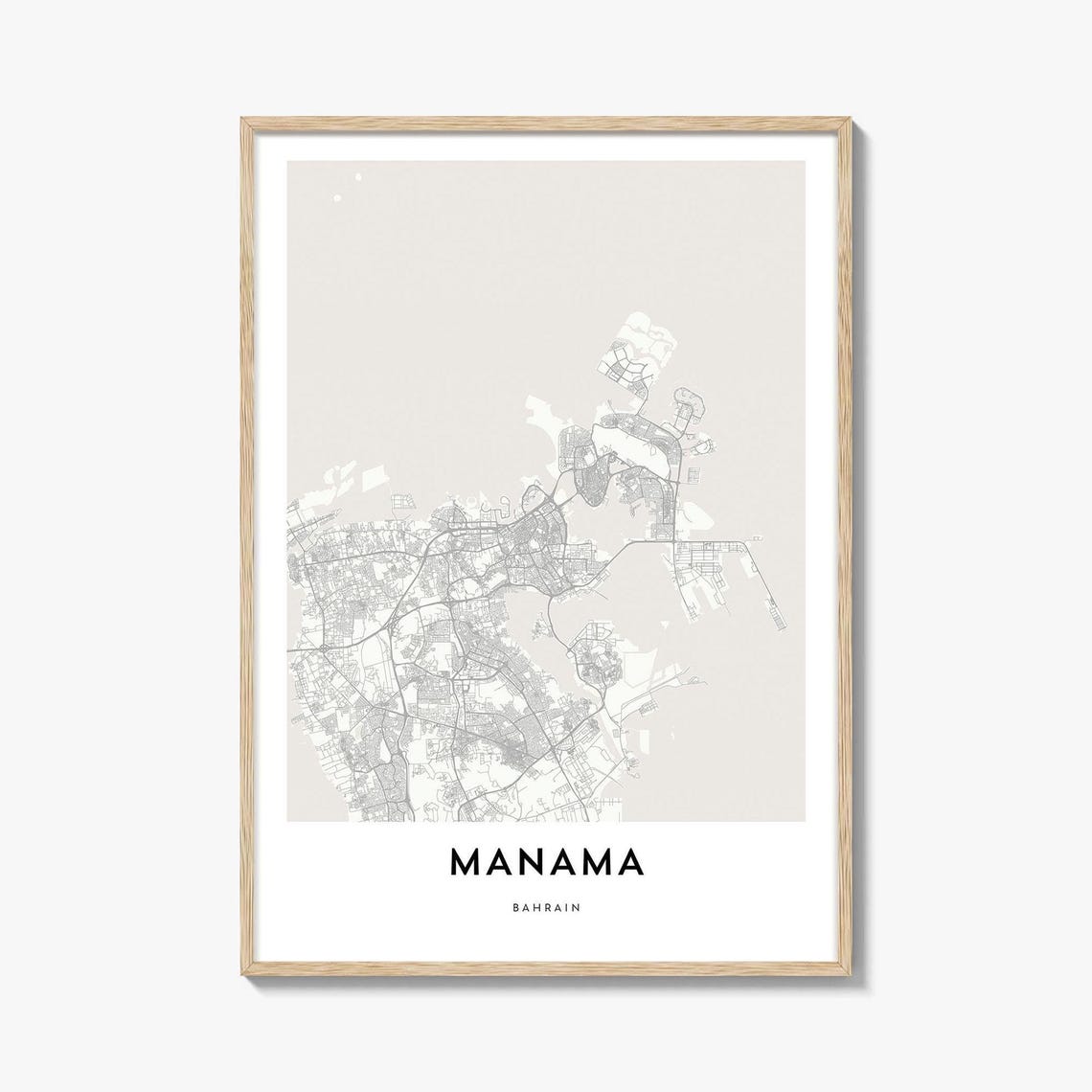 Minimalist Manama Bahrain City Map Poster in Black and White