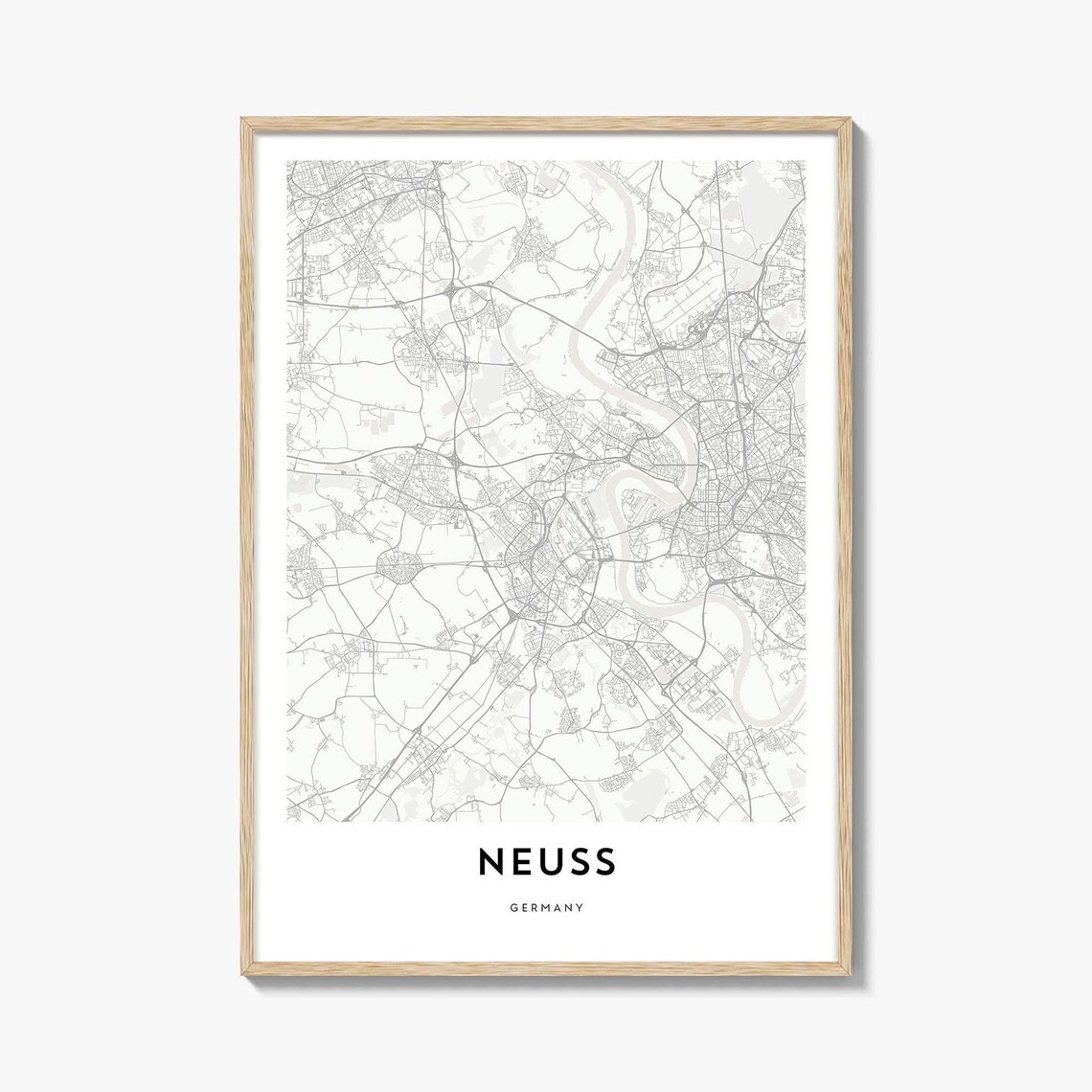 Neuss Germany River City Minimalist Map Street Line Art Poster
