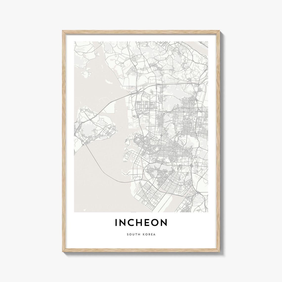 Incheon South Korea Minimalist Black and White City Map Art Poster