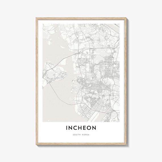 Incheon South Korea Minimalist Black and White City Map Art Poster