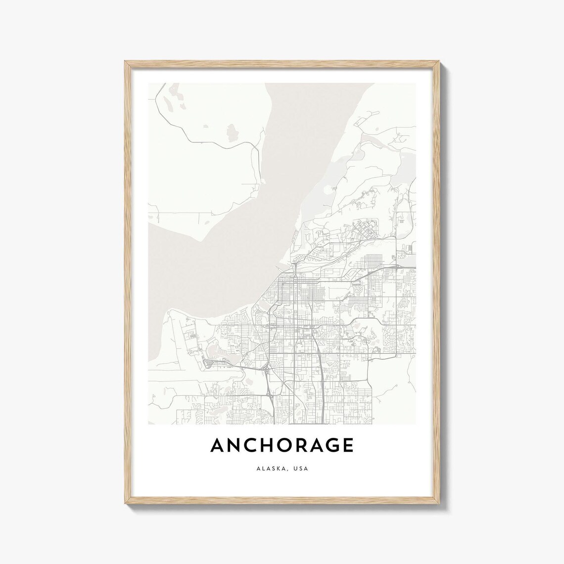 Anchorage Alaska USA Minimalist City Map Street Grid Modern Print