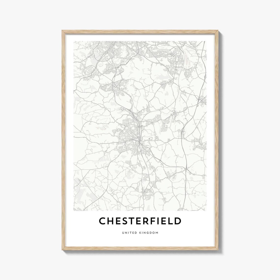 Chesterfield England Hometown Minimalist Street Map City Art Poster