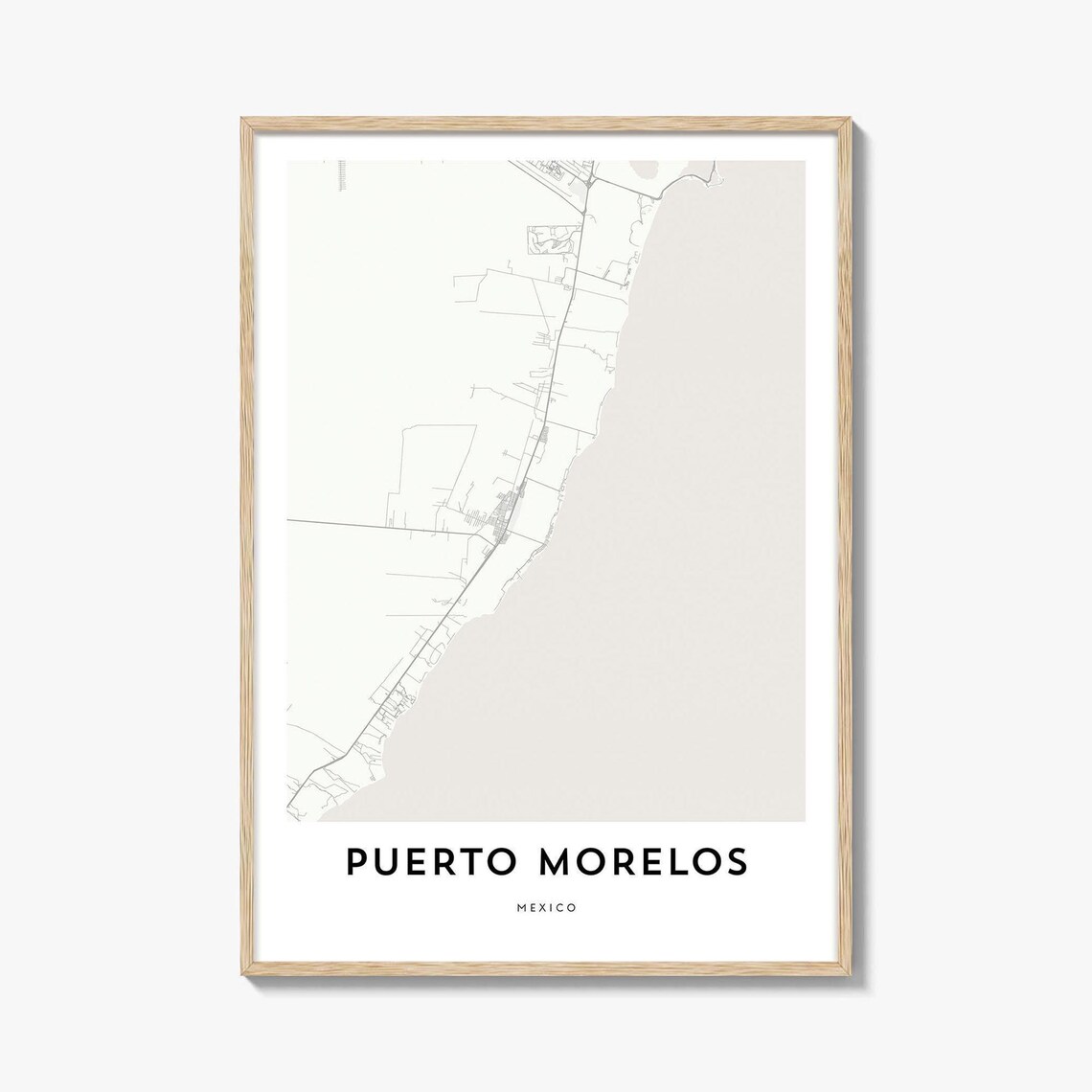 Puerto Morelos Mexico Minimalist City Street Map Decor Wall Art