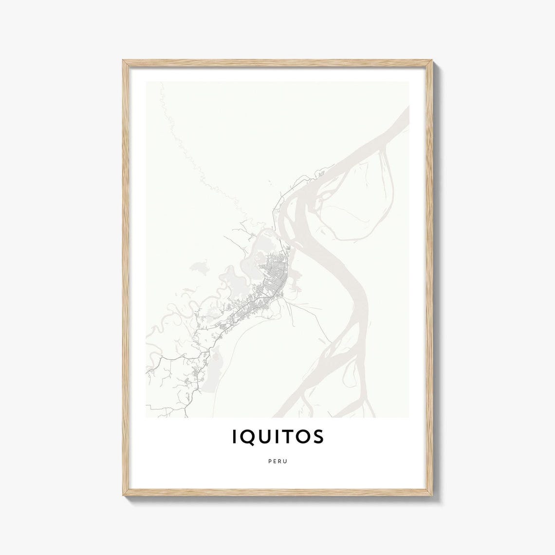 Iquitos Peru City Map Poster With Minimal Pale Beige Linework