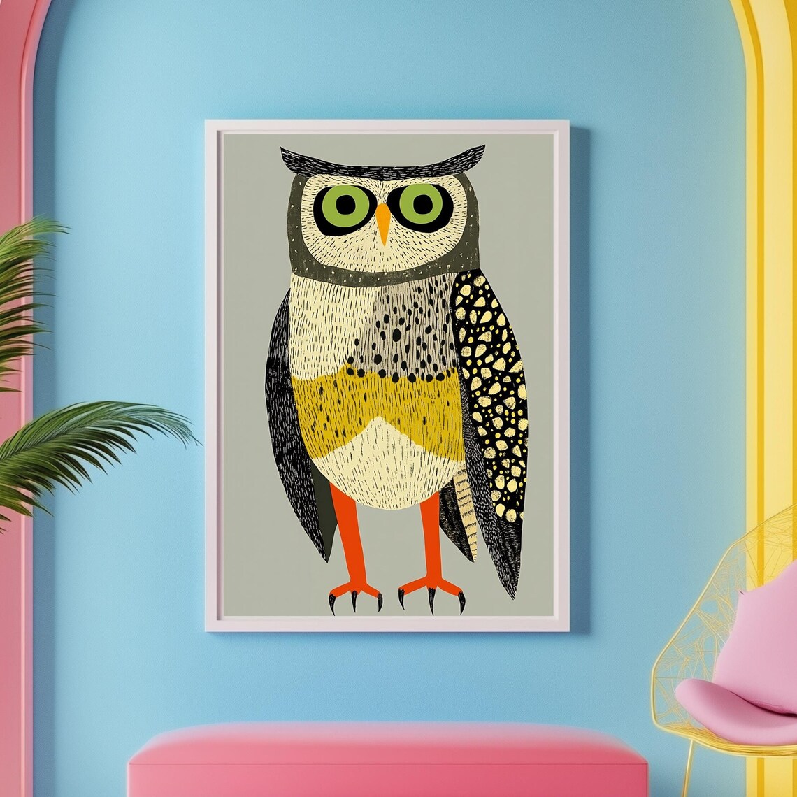 Golden Owl Whimsical Art Print, Home Decor Gift - Image 2