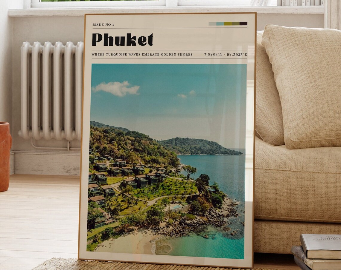 Phuket Thailand Turquoise Waves Golden Shores Vintage Travel Poster