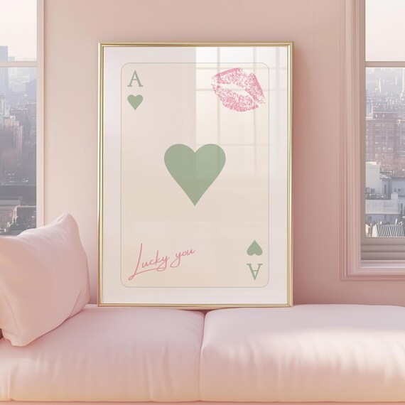 Ace of Hearts Lucky You Sage Green Kiss Mark Trendy Preppy Poster