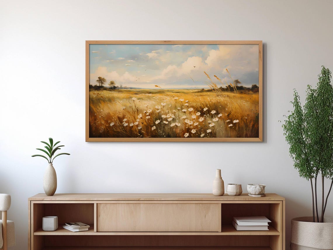 Golden Wheat Field With White Wildflowers Under Summer Sky Poster - Image 2