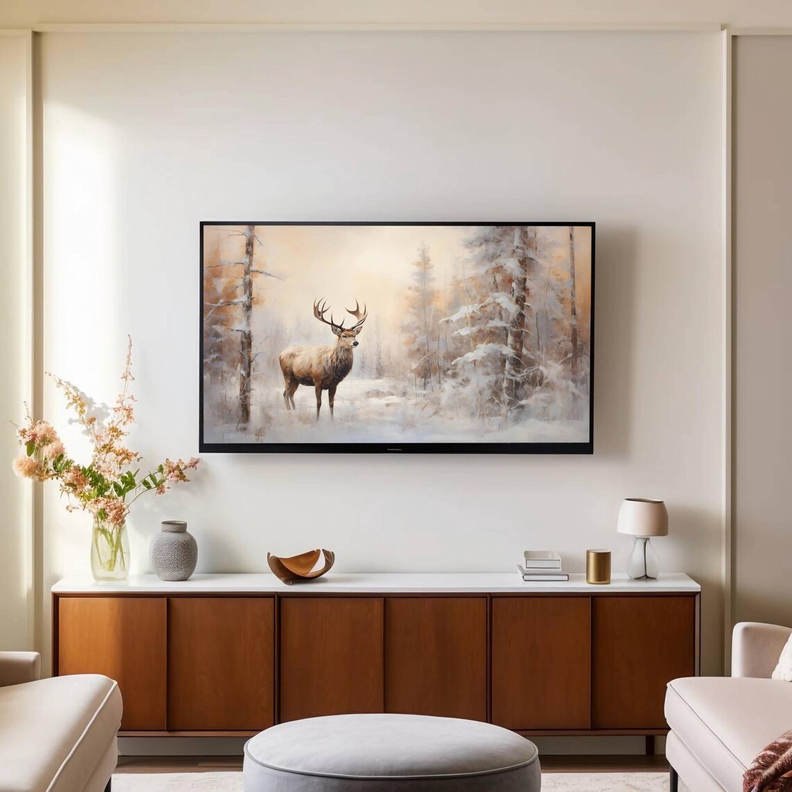 Stately Elk With Antlers Pausing in a Snowy Pine Forest Poster - Image 2