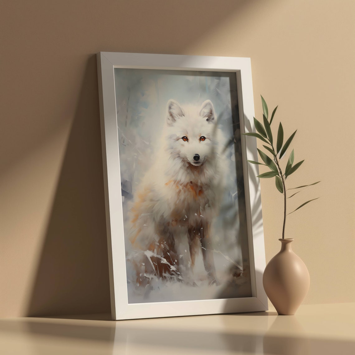 Arctic Fox in Snowy Forest White Fox Winter Wildlife Painting Poster - Image 2