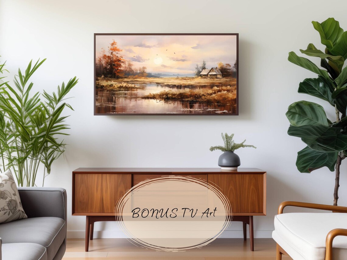 Marsh At Dusk Cabin Reflections Soft Watercolor Landscape Poster