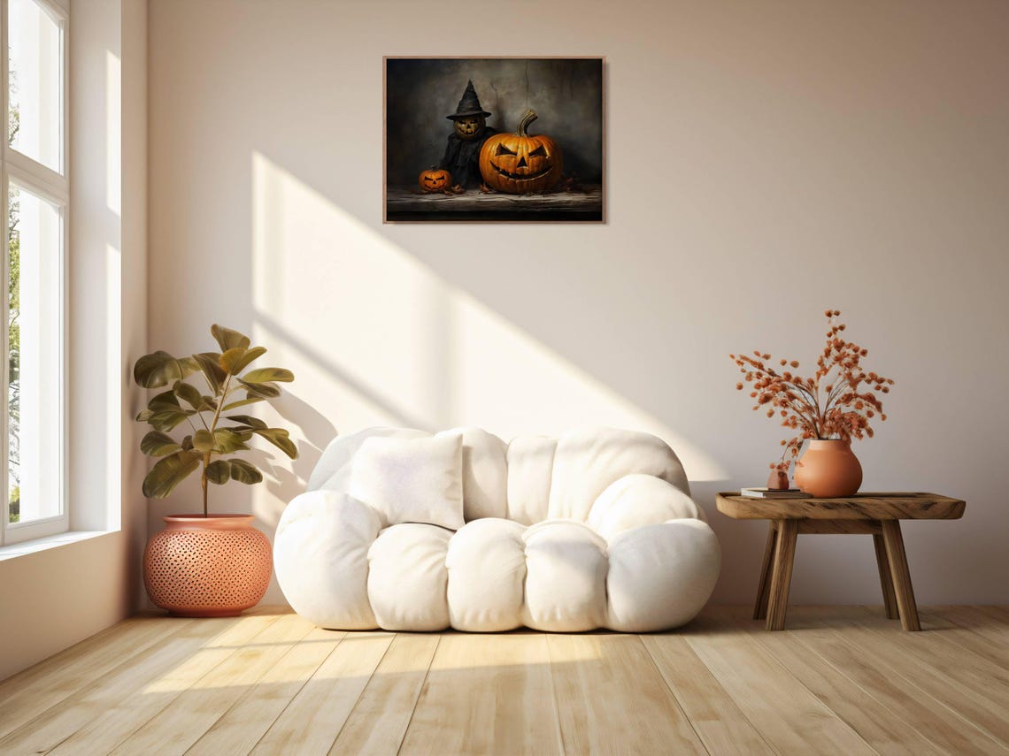 Spooky Jack O Lantern Trio With Witch Hat Pumpkin Head Figure Poster - Image 2