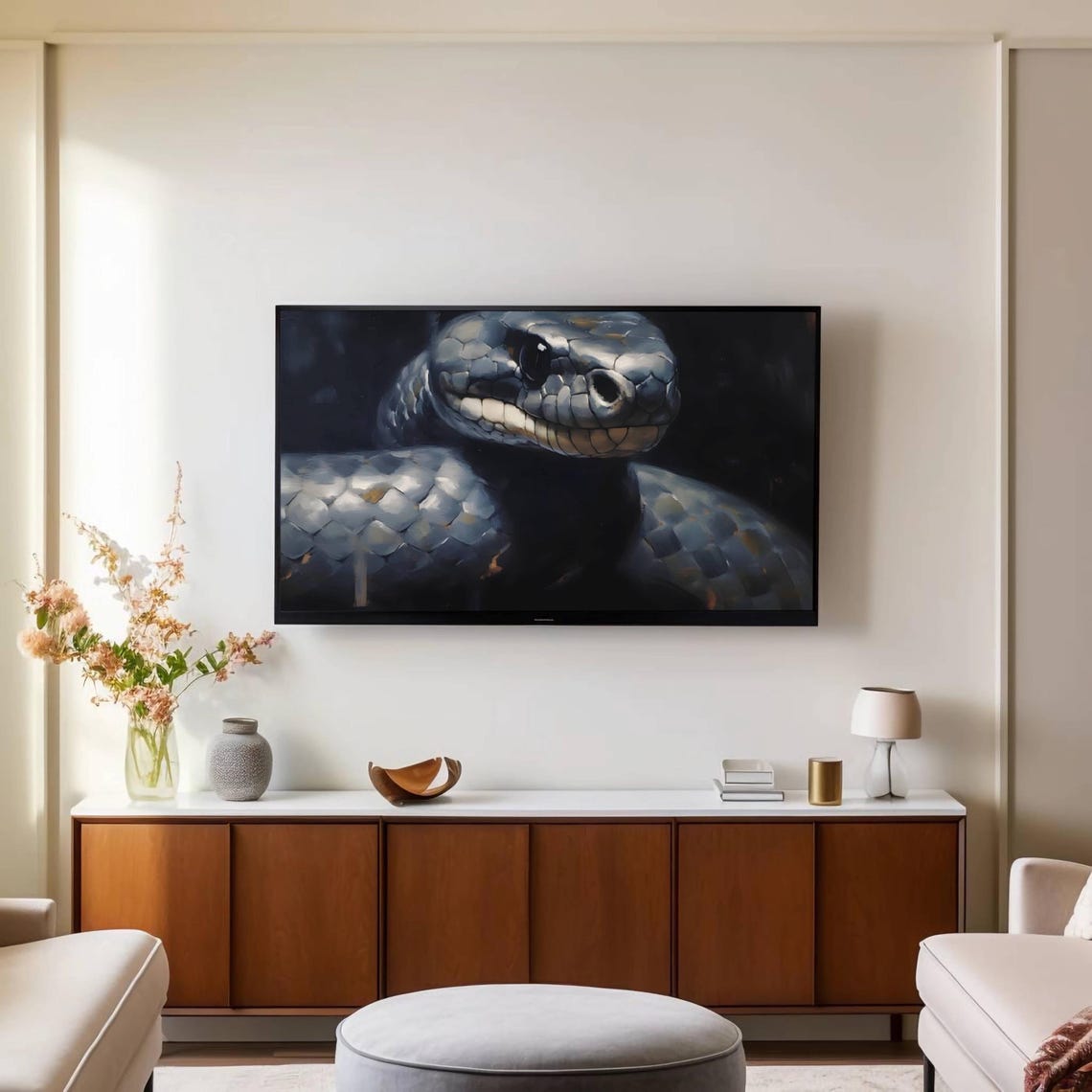 Black Snake Head Close Up Dramatic Reptile Dark Painted Poster - Image 2