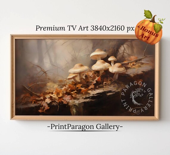 Misty Forest Mushrooms Autumn Leaves Moody Nature Frame TV Poster