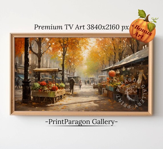 Colorful Fall Town Frame Tv Moody Autumn Town Street Scenery Tv Art Autumn Cityscape Tv Thanksgiving Home Decor Wall Art