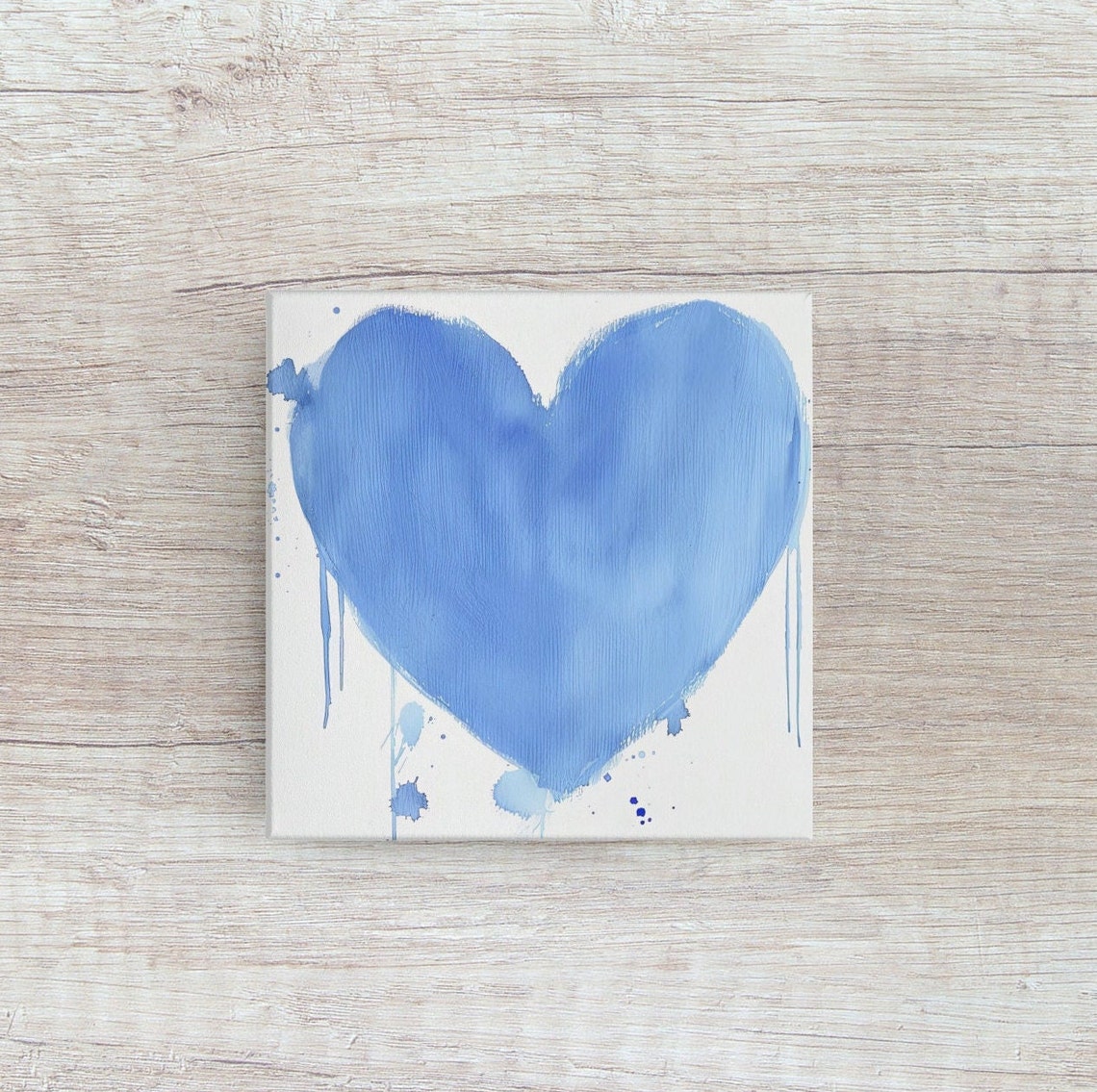 Hand Painted Blue Watercolor Heart Splash Minimalist Art Poster - Image 3