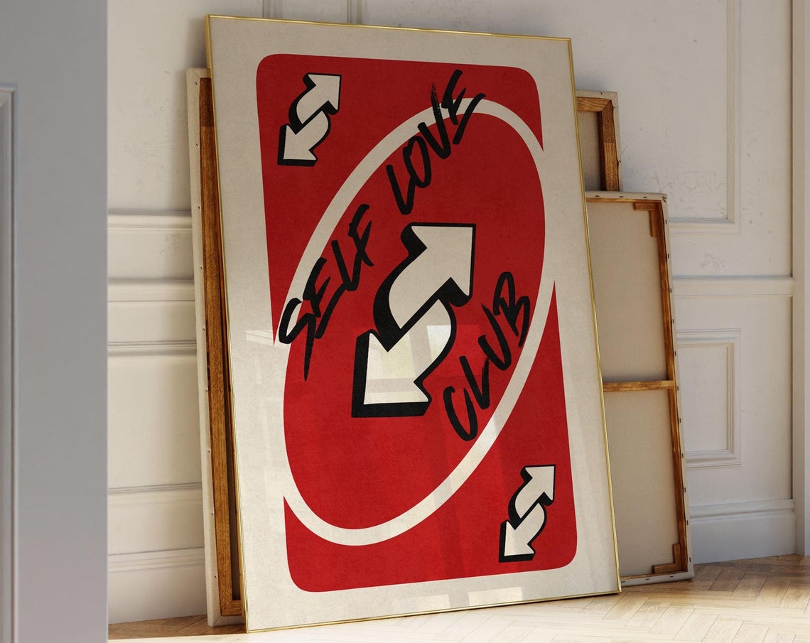 Self Love Club Print Red Retro Wall Art Playing Card Wall Art Preppy Wall Decor Trendy Wall Art