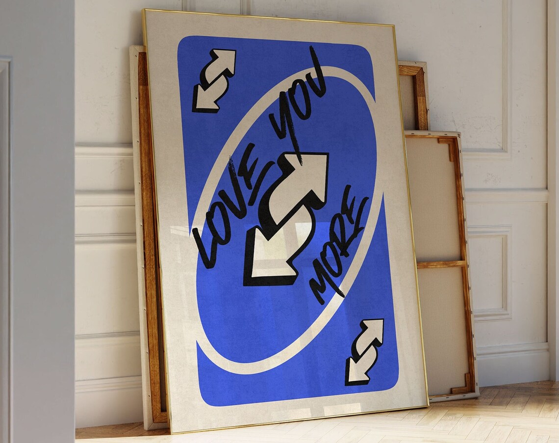 Love You More Cobalt Blue Playing Card Retro Reverse Trendy Poster