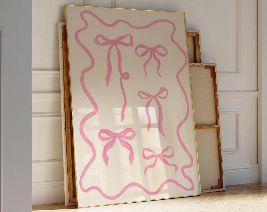 Pink Coquette Ribbon Bows in Wavy Frame Trendy Girly Art Poster - Image 4