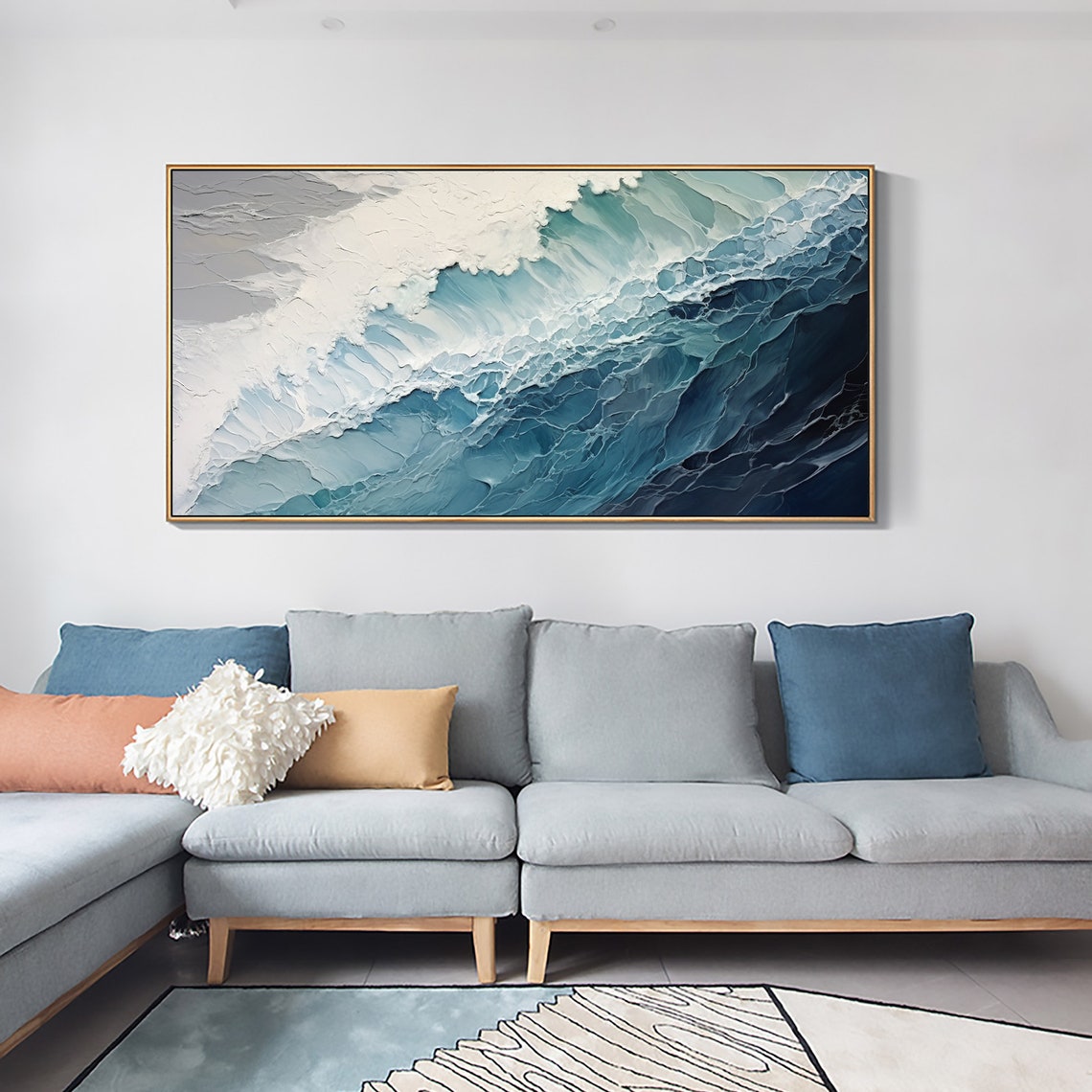 Crashing White Ocean Wave Breaking Across Deep Blue Water Poster - Image 2