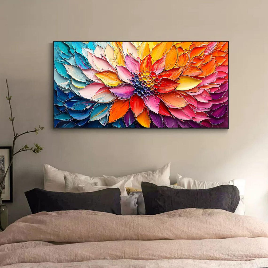 Giant Rainbow Dahlia Blossom in Thick Impasto Close-Up Poster - Image 6
