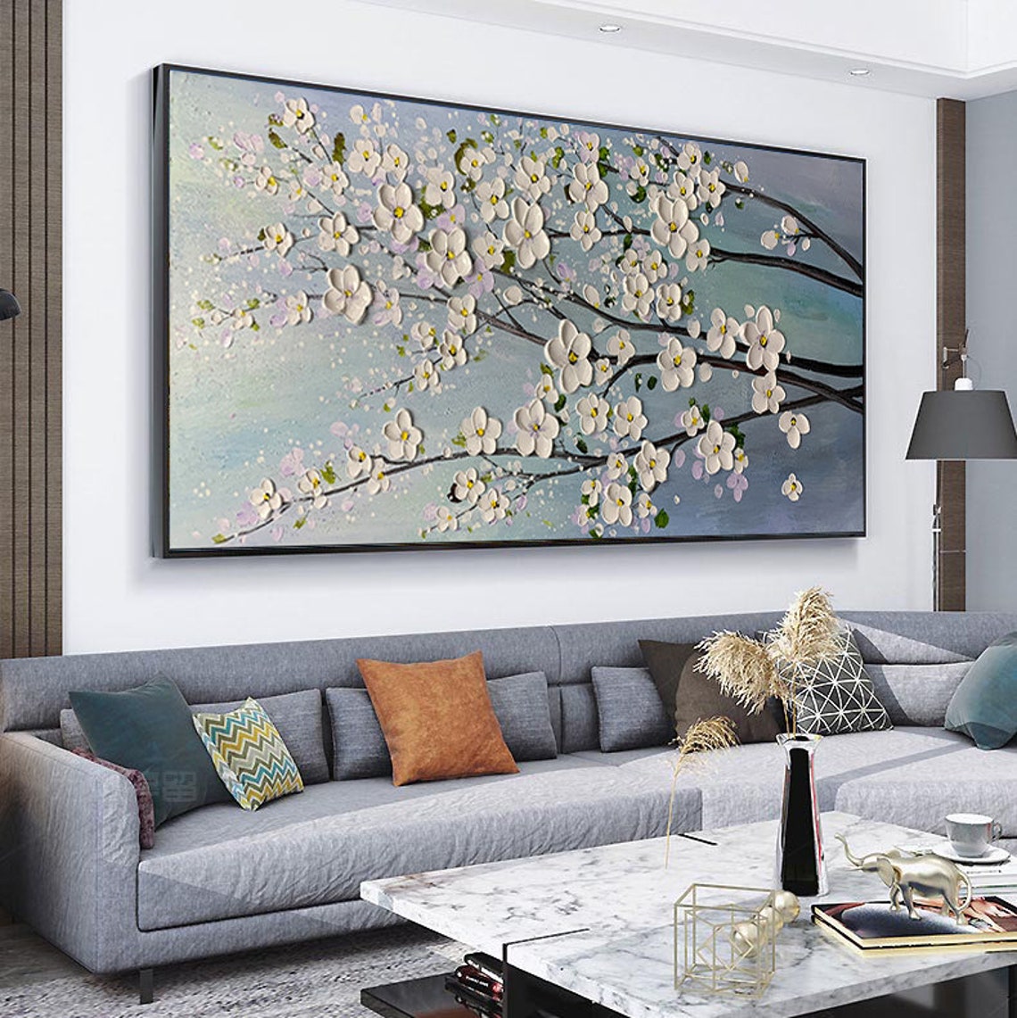 White Spring Blossoms Opening on Dark Branches Over Teal Poster - Image 5