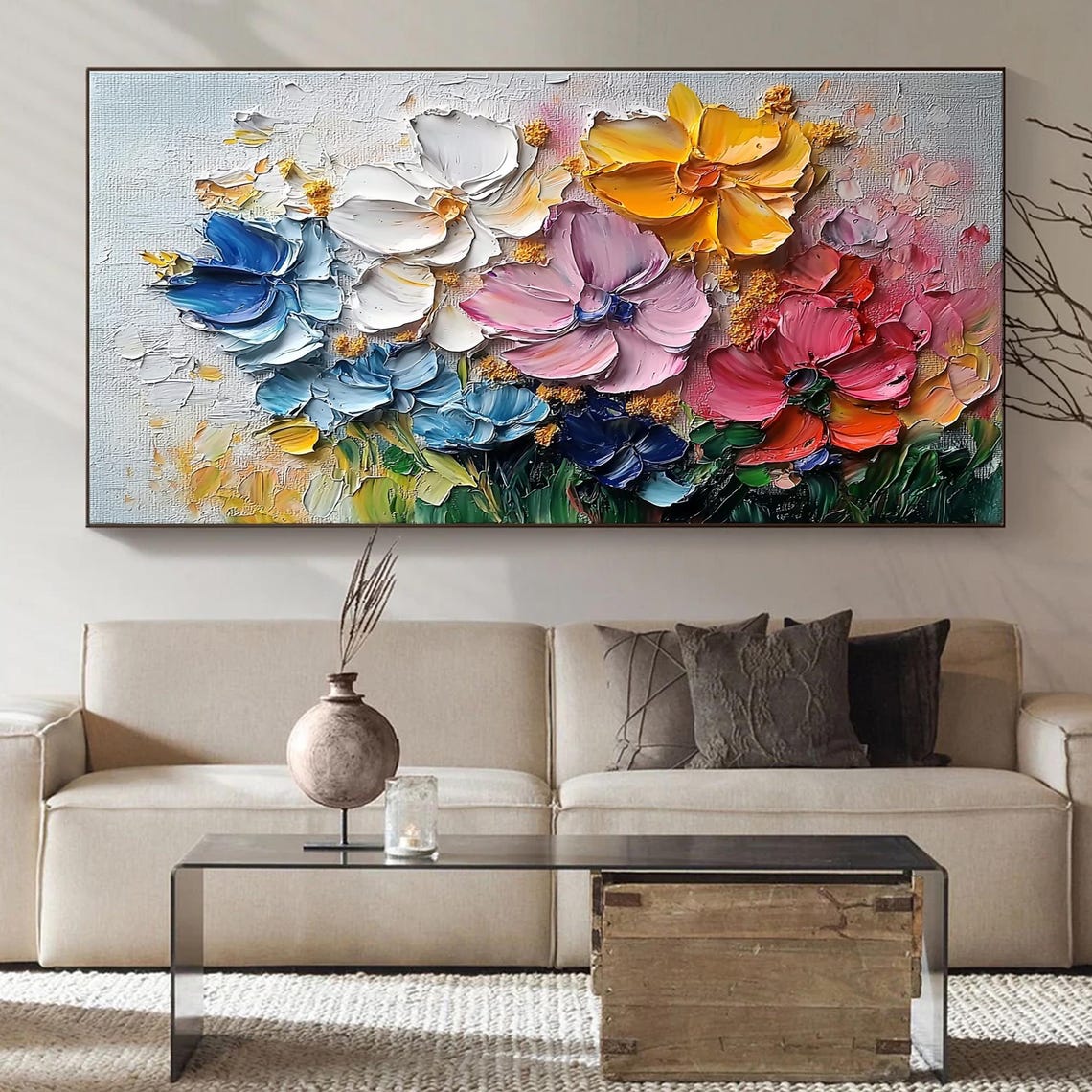 Colorful Three Dimensional Blooms in Thick Impasto Floral Poster - Image 4