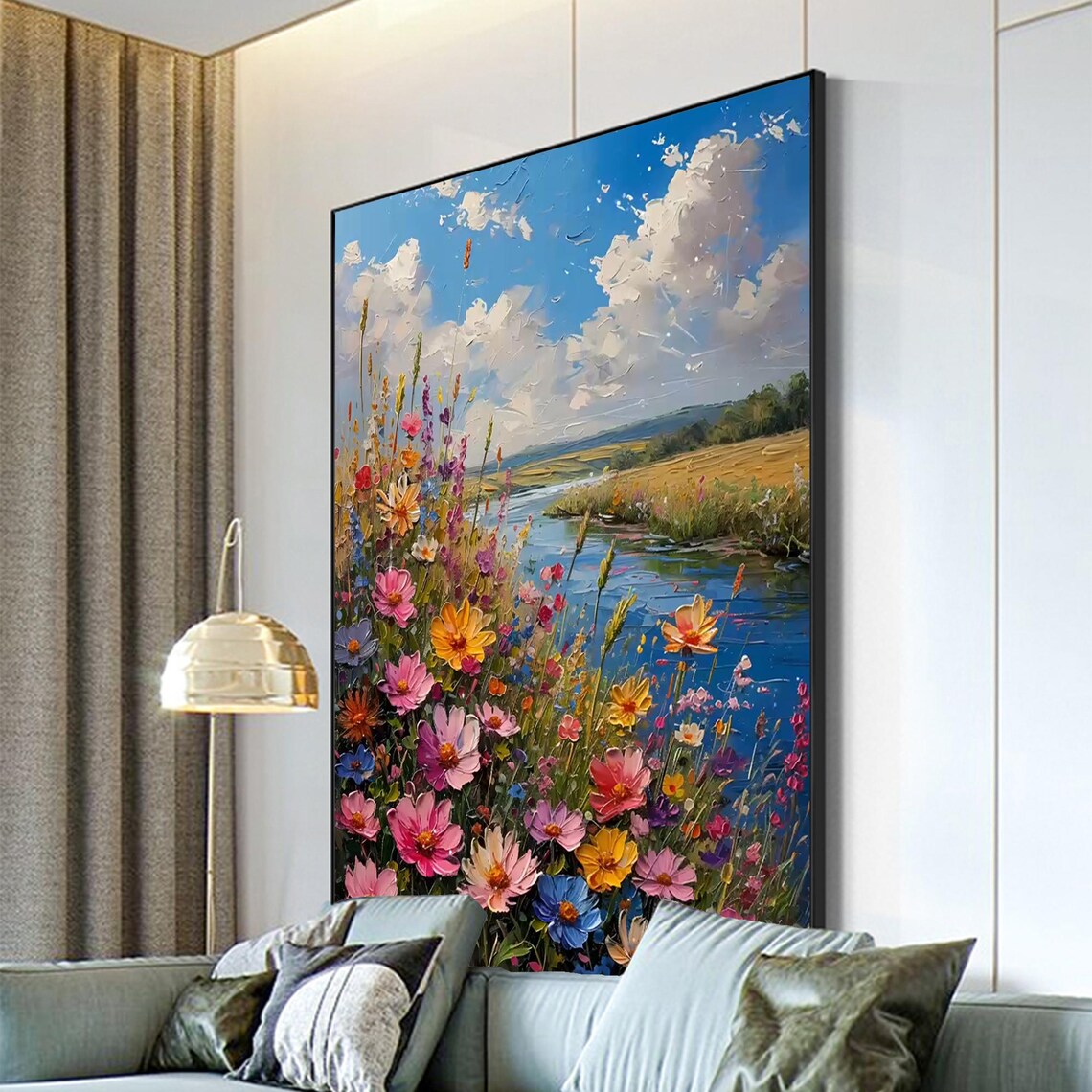Colorful Wildflower Meadow River Impressionist Oil Painting Poster - Image 5