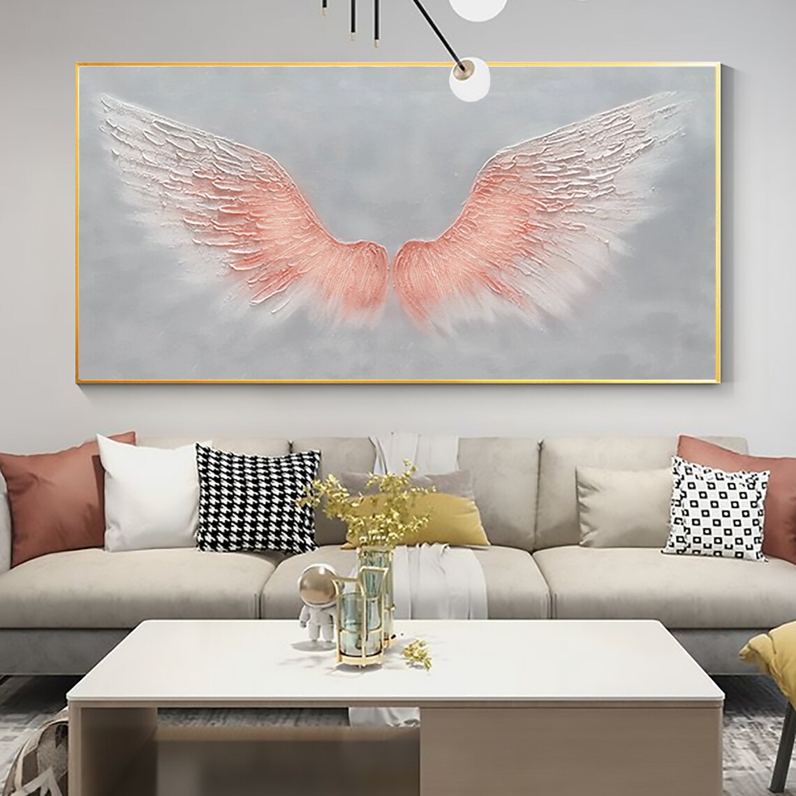 Blush Pink Angel Wings Grey Textured Minimalist Heavenly Poster - Image 5