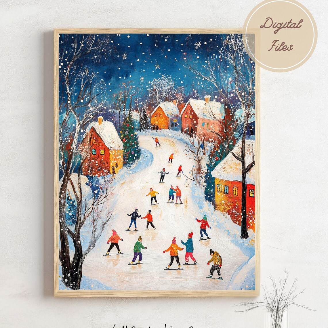 Magical Night Ice Skating Scene In A Snowy Christmas Village Poster - Image 3