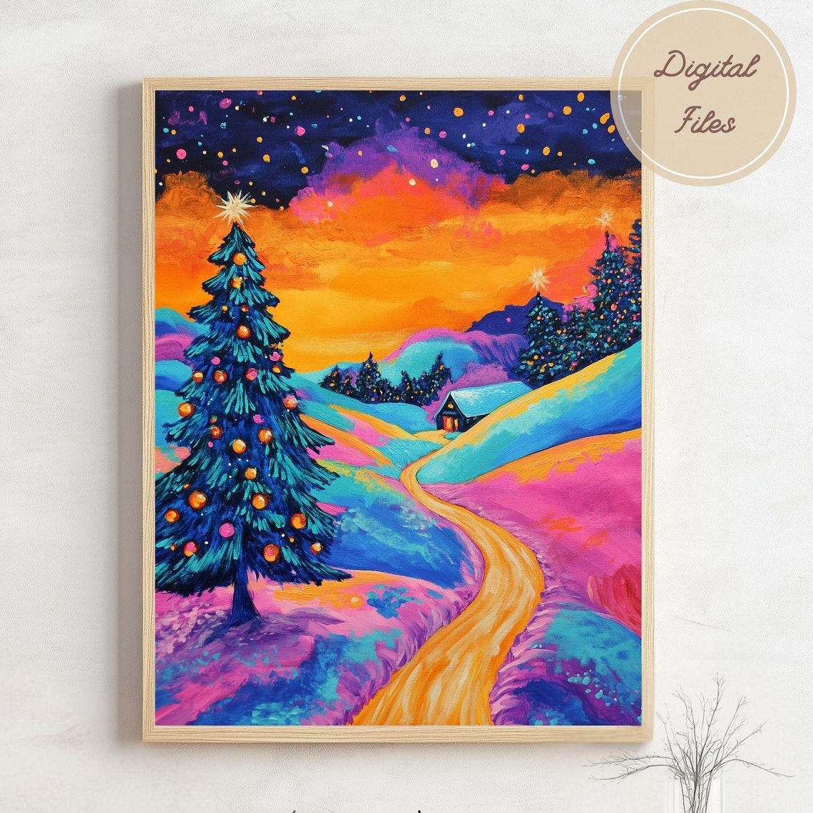 Vivid Christmas Tree Aurora Night Colorful Winter Landscape Poster - Image 3