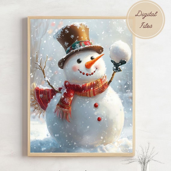 Funny Snowman Wall Art Cute Winter Decor Snowman Art Holiday Home Decor Snowball Fun Christmas Art Instant