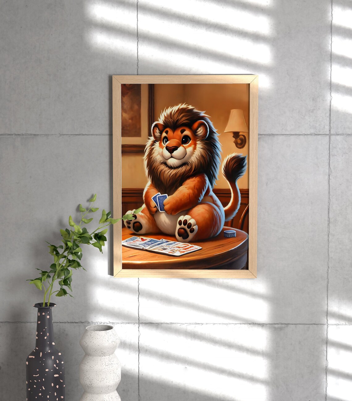 Lion Playing Cards at Table Poker Night Funny Cute Art Poster - Image 3