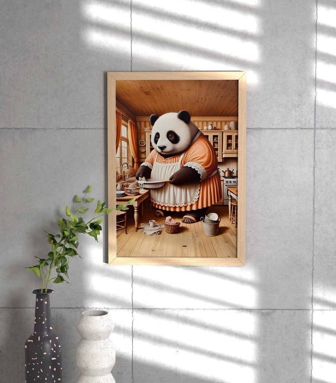 Panda Washing Dishes in Cozy Kitchen Apron Funny Animal Poster - Image 3
