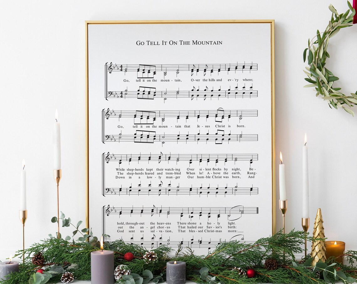 Go Tell It on the Mountain Carol Sheet Music Christmas Hymn Wall Art