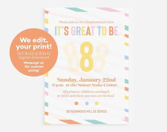 It's Great To Be 8 LDS Baptism Preview Party Printable Wall Art