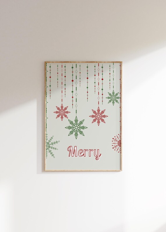 Merry Hanging Snowflake Ornaments Scandinavian Christmas Poster