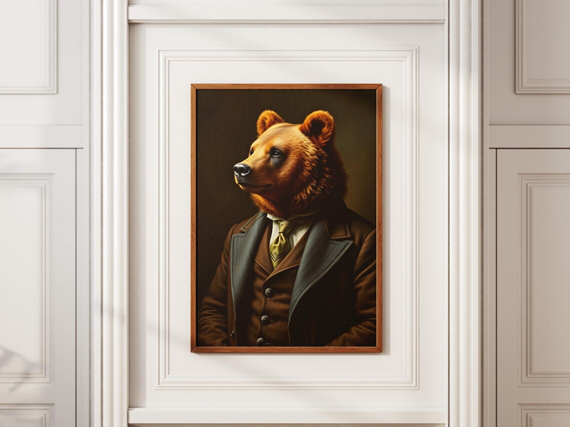 Victorian Bear Portrait Print Regal Anthropomorphic Animal Art
