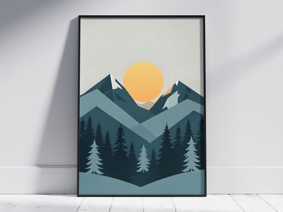 Minimalist Mountain Sunset Print Modern Nature Wall Art