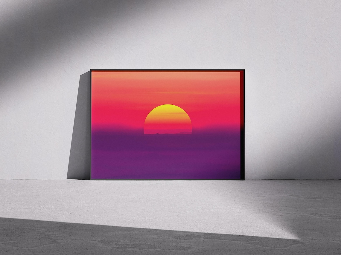 Pink and Purple Minimalist Sunset Photo Landscape Glow Poster