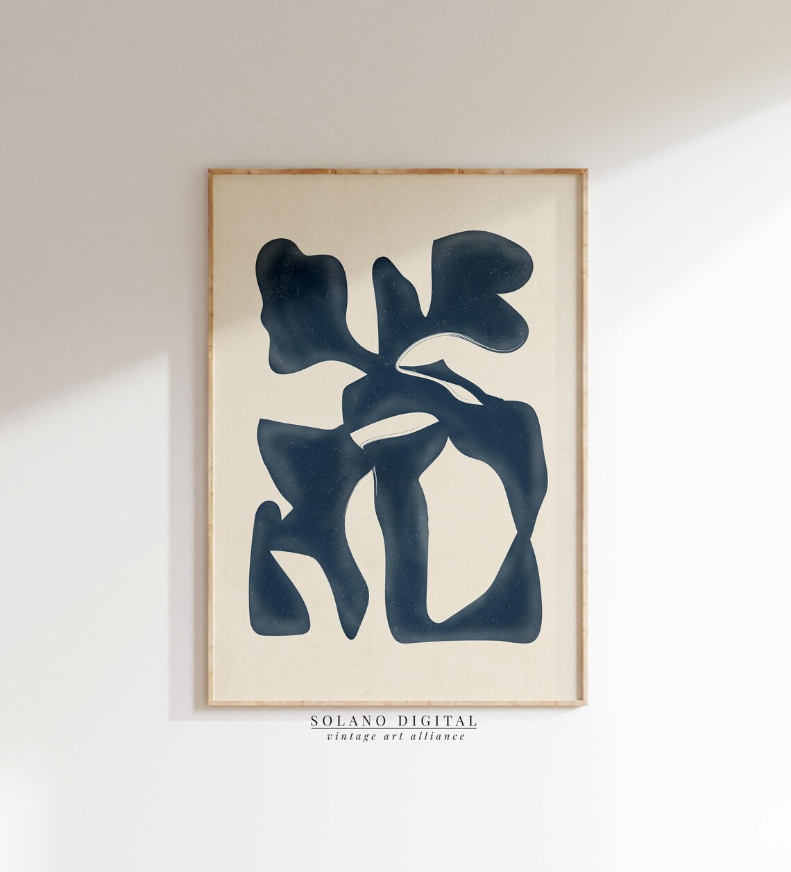 Navy Blue Organic Shapes Abstract Art Print