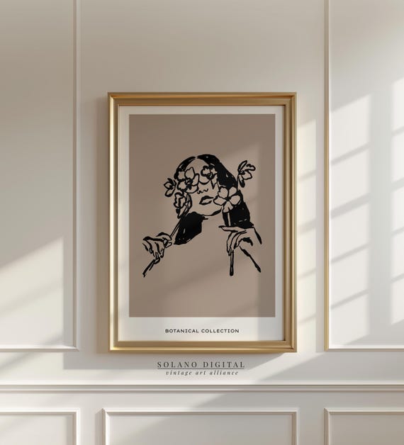 Floral Face Line Art Minimalist Botanical Woman Wall Neutral Modern Feminine Poster